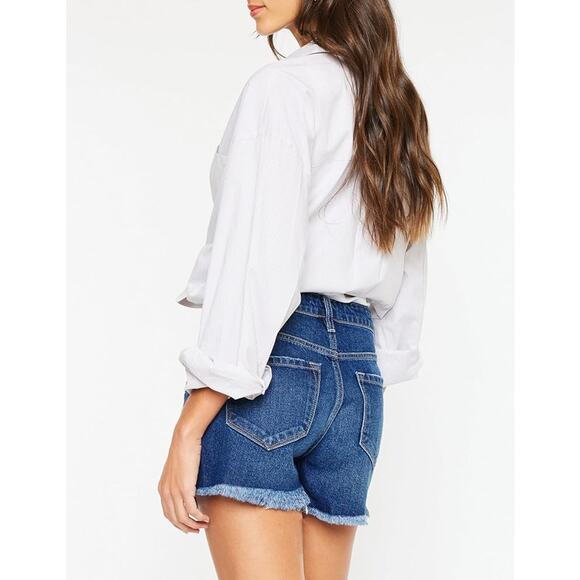 Kancan Glora High Rise Distressed‎ Denim Shorts Cut-Off Dark Wash 9 / 28 Summer - Picture 3 of 11